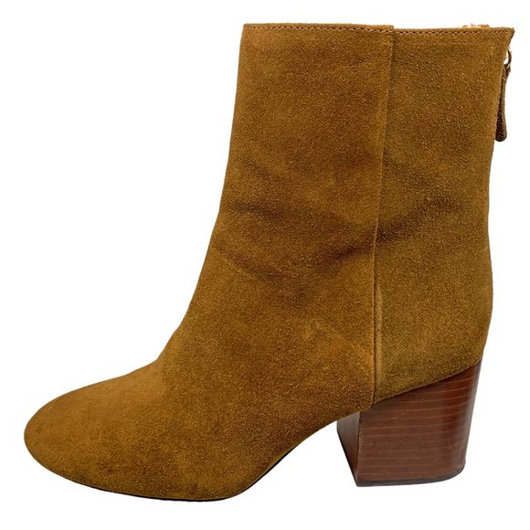 J Crew Sade‎ AB079 Dark Pecan Suede Rear Zip Chunky Heel Booties - Picture 2 of 11